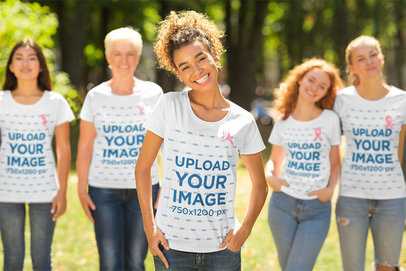 Tee Mockup of a Smiling Girl with Her Family Wearing Pink Ribbons for Cancer Awareness Day 39357-r-el2