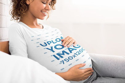 Long Sleeve Tee Mockup of a Happy Pregnant Woman at Home 