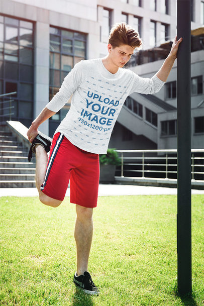Long Sleeve Tee Mockup of a Teenage Athlete Preparing to Run 39360-r-el2