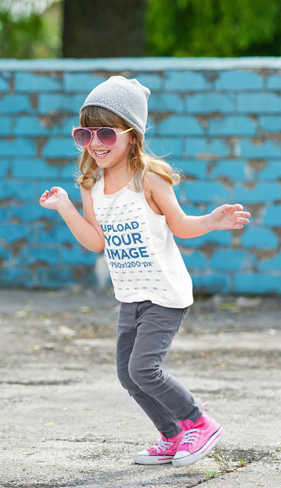 Tank Top Mockup of a Happy Girl Playing