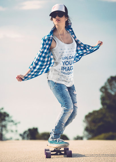 Tank Top Mockup of a Woman Skating