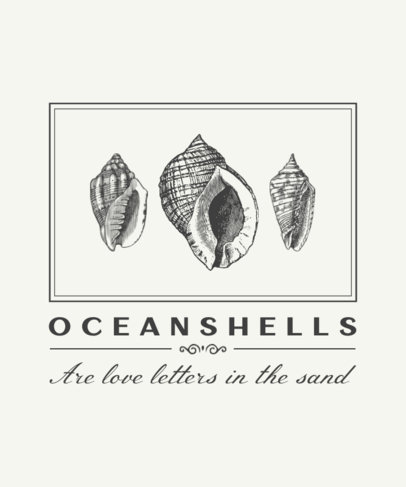 T-Shirt Design Template Featuring Engraved Seashells