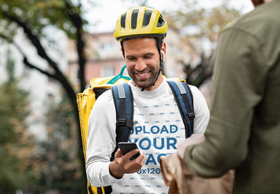 Round Neck Sweatshirt Featuring a Smiling Delivery Guy with His Phone 38302-r-el2