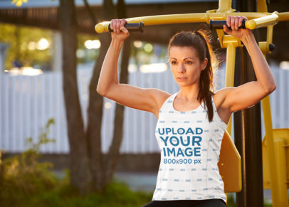 Mockup of a Woman in a Sublimated Tank Top Working Out