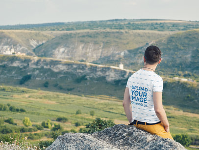 Mockup of a Man Wearing a Sublimated T-Shirt on a Hike