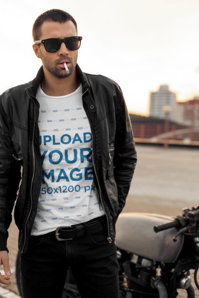 T-Shirt Mockup of a Cool Man Smoking a Cigar 