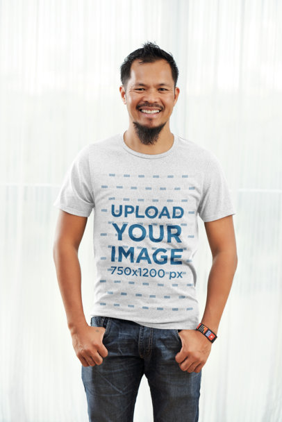 Heathered T-Shirt Mockup Featuring a Smiling Man Posing