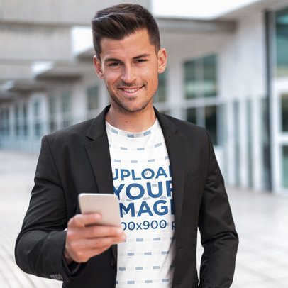 Mockup of a Man Wearing a Round-Neck Tee Under a Blazer