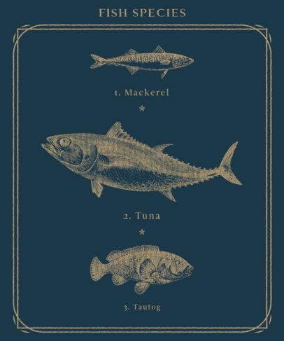 T-Shirt Design Maker Featuring Vintage Illustration of Sea Animals