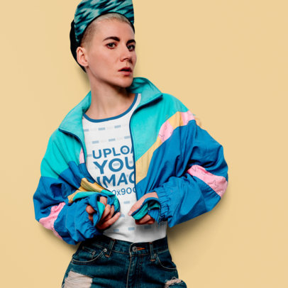 Mockup of a Fashionable Woman Wearing a Ringer T-Shirt