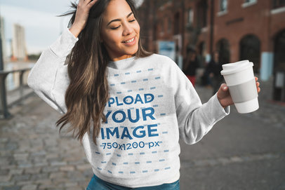 Heather Sweatshirt Mockup of a Happy Woman with Long Hair Walking in the City 38862-r-el2