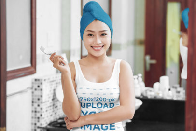 Tank Top Mockup of a Woman Brushing Her Teeth 35804-r-el2