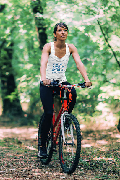 Sublimated Tank Top Mockup of a Woman Riding a Mountain Bike 36352-r-el2