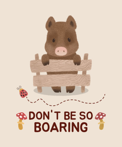 Cute T-Shirt Design Template of a Baby Boar Leaning on a Fence