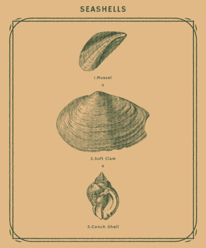 Vintage T-Shirt Design Creator Featuring Different Types of Seashells