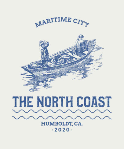 T-Shirt Design Template Featuring Engraved Nautical Illustrations