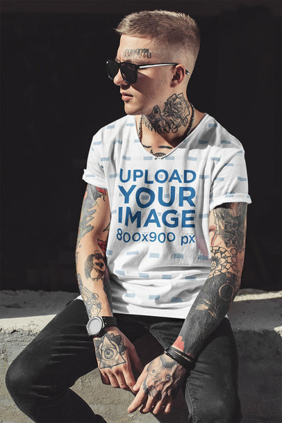 T-Shirt Mockup of a Man with Several Tattoos 35243-r-el2