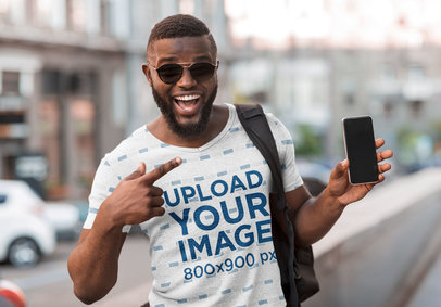 Mockup of a Man Pointing at His Sublimated V-Neck Tee 