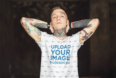 Sublimated T-Shirt Mockup of a Young Man with Multiple Tattoos 35244-r-el2