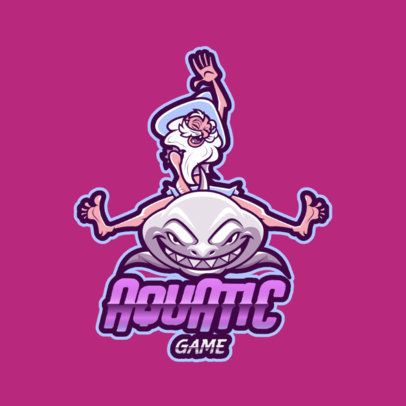 Fortnite-Inspired Logo Template Featuring an Illustration of a Happy Man and a Shark 