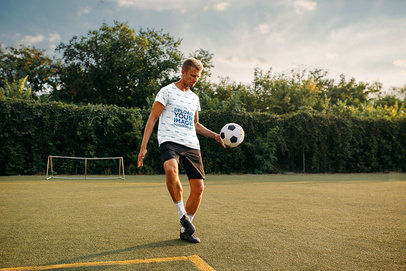 Mockup of a Man with a Sublimated Tee Playing Soccer