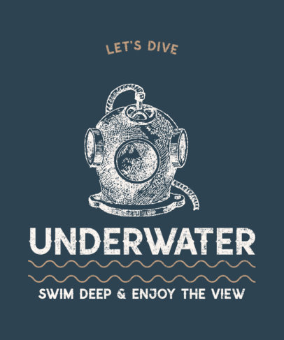 T-Shirt Design Template Featuring a Vintage Illustration of a Diver