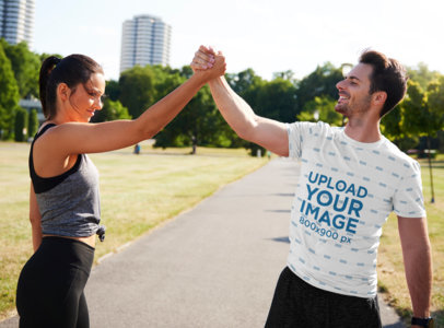 Sublimated T-Shirt Mockup of a Man Training with a Woman