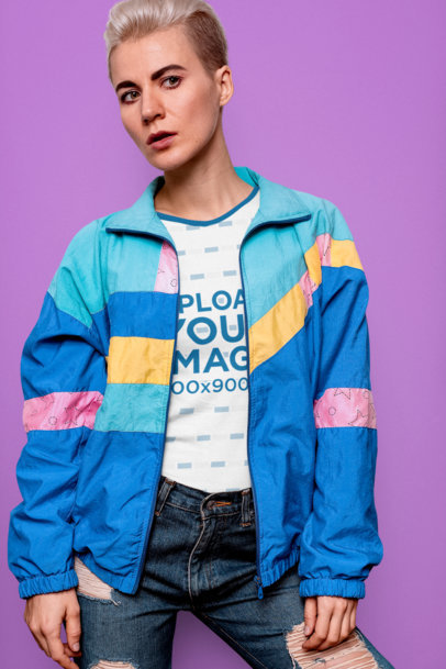 Ringer T-Shirt Mockup of a Trendy Woman with Platinum Blonde Hair