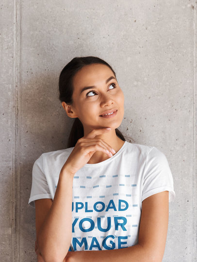 T-Shirt Mockup of a Woman Looking Up