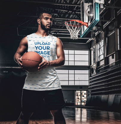 Sublimated Sleeveless Shirt Mockup of a Basketball Player Posing