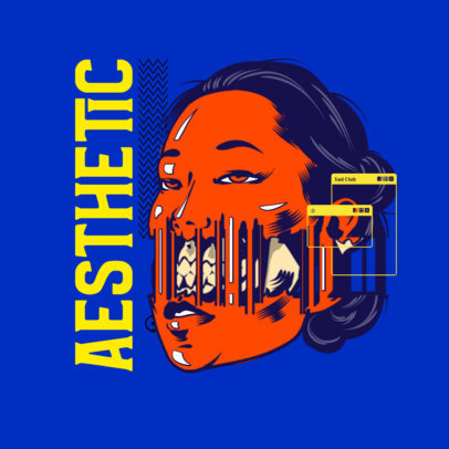 Music Logo Template Featuring a Distorted Woman Face Illustration