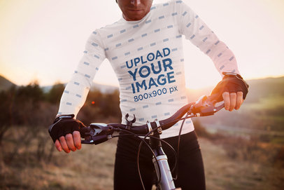 Long Sleeve Tee Mockup of a Man on a BMX Bike 