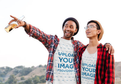 T-Shirt Mockup of Two Friends Looking at the Horizon