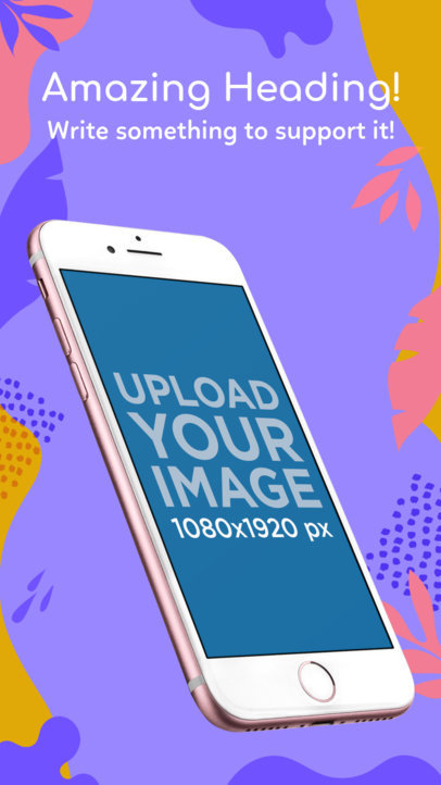 Mockup of an Angled Gold Rose iPhone 7 in Portrait Position with a Customizable Screenshot