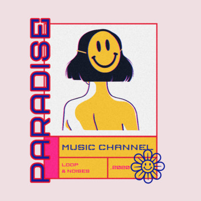 Logo Maker for a Music Channel Featuring a Woman with an Emoticon Face