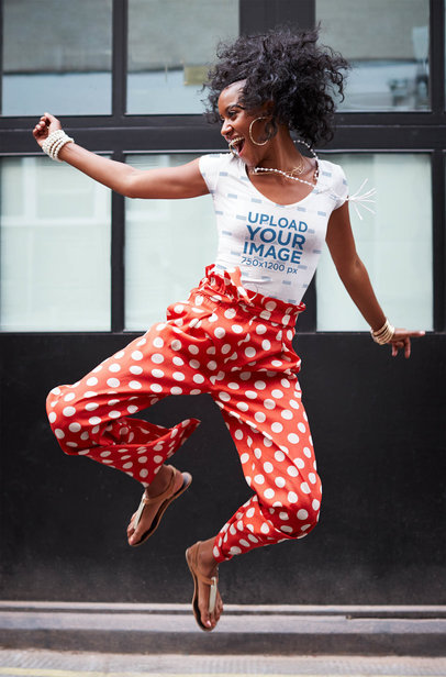 T-Shirt Mockup Featuring a Joyful Woman Jumping 39521-r-el2