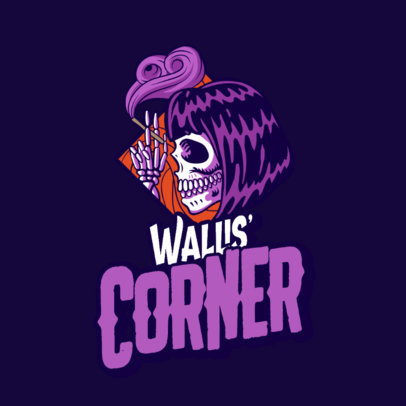 Logo Maker of a Female's Skeleton Smoking a Cigarette