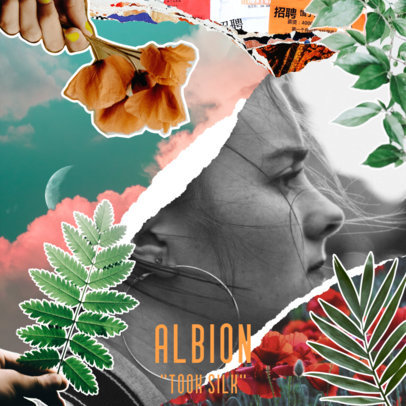 Pop Music Album Cover Template Featuring Collage Elements from Nature