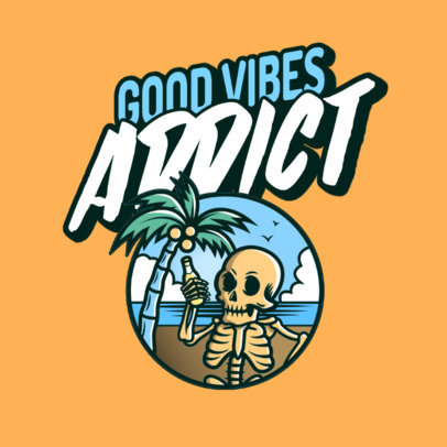 Summery Logo Template with the Illustration of a Skeleton at the Beach 3492p