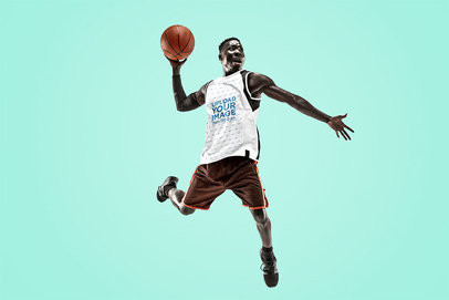 Tank Top Mockup of a Basketball Player Jumping