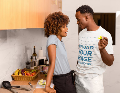 T-Shirt Mockup of a Man Talking with His Wife in the Kitchen 36398-r-el2