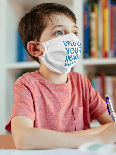 Face Mask Mockup Featuring a Boy Studying 