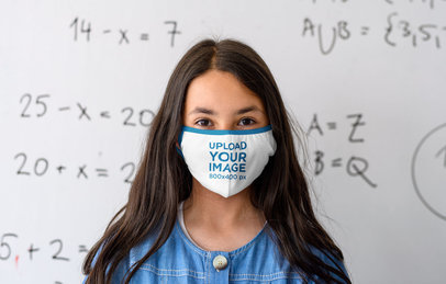 Mockup of a Girl With a Face Mask Standing in Front of a Whiteboard 