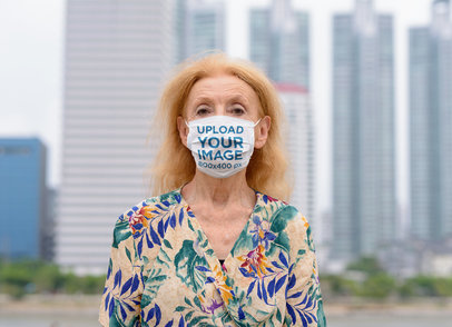 Face Mask Mockup Featuring a Senior Woman 