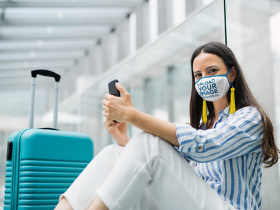 Face Mask Mockup of a Woman Traveling