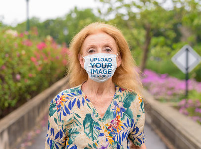 Mockup of a Senior Woman With a Face Mask 