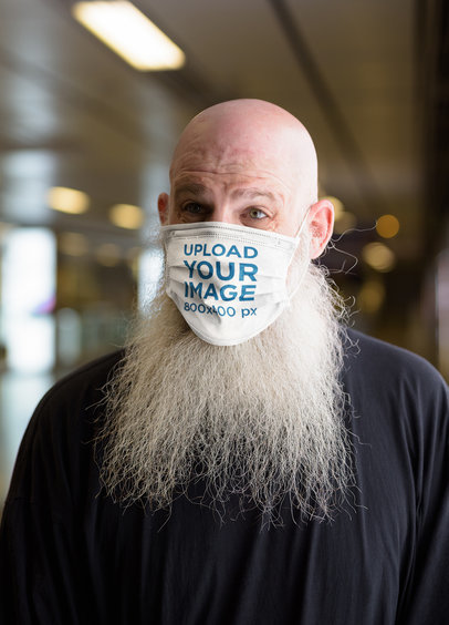 Mockup of a Bearded Man Wearing a Face Mask