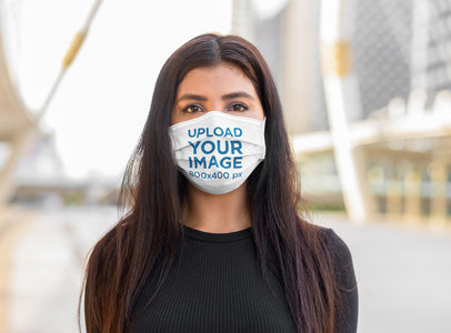 Face Mask Mockup of a Woman Covering Her Mouth and Nose  
