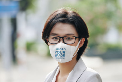 Face Mask Mockup Featuring a Woman with Glasses 39326-r-el2