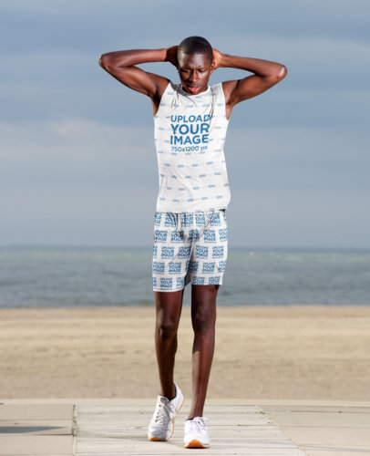 Mockup of an Athlete Wearing Sublimated Shorts and Tank Top 38833-r-el2